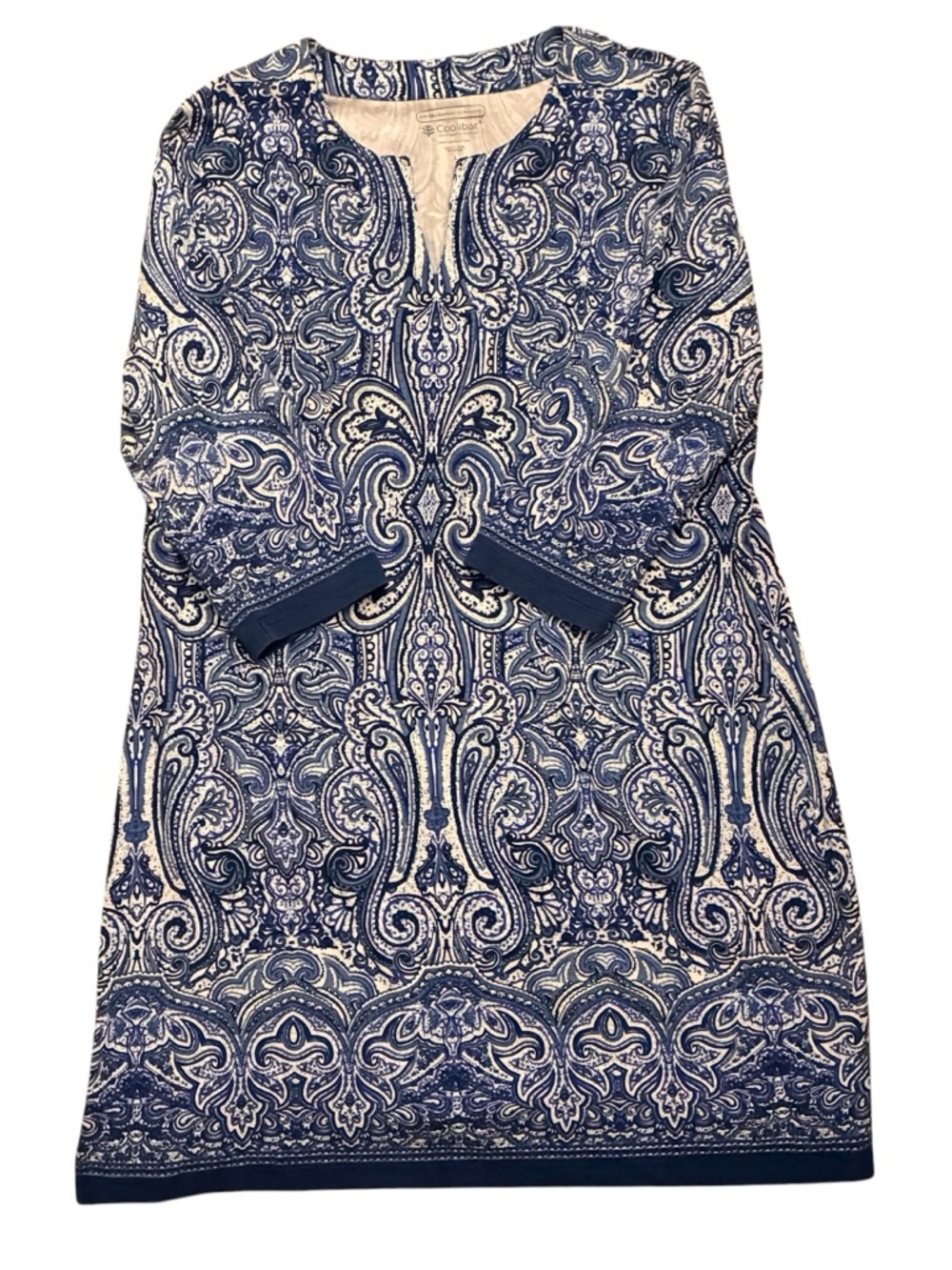 COOLIBAR Oceanside Tunic Dress Size Large Blue Paisley UPF 50+ Casual Wear Beach